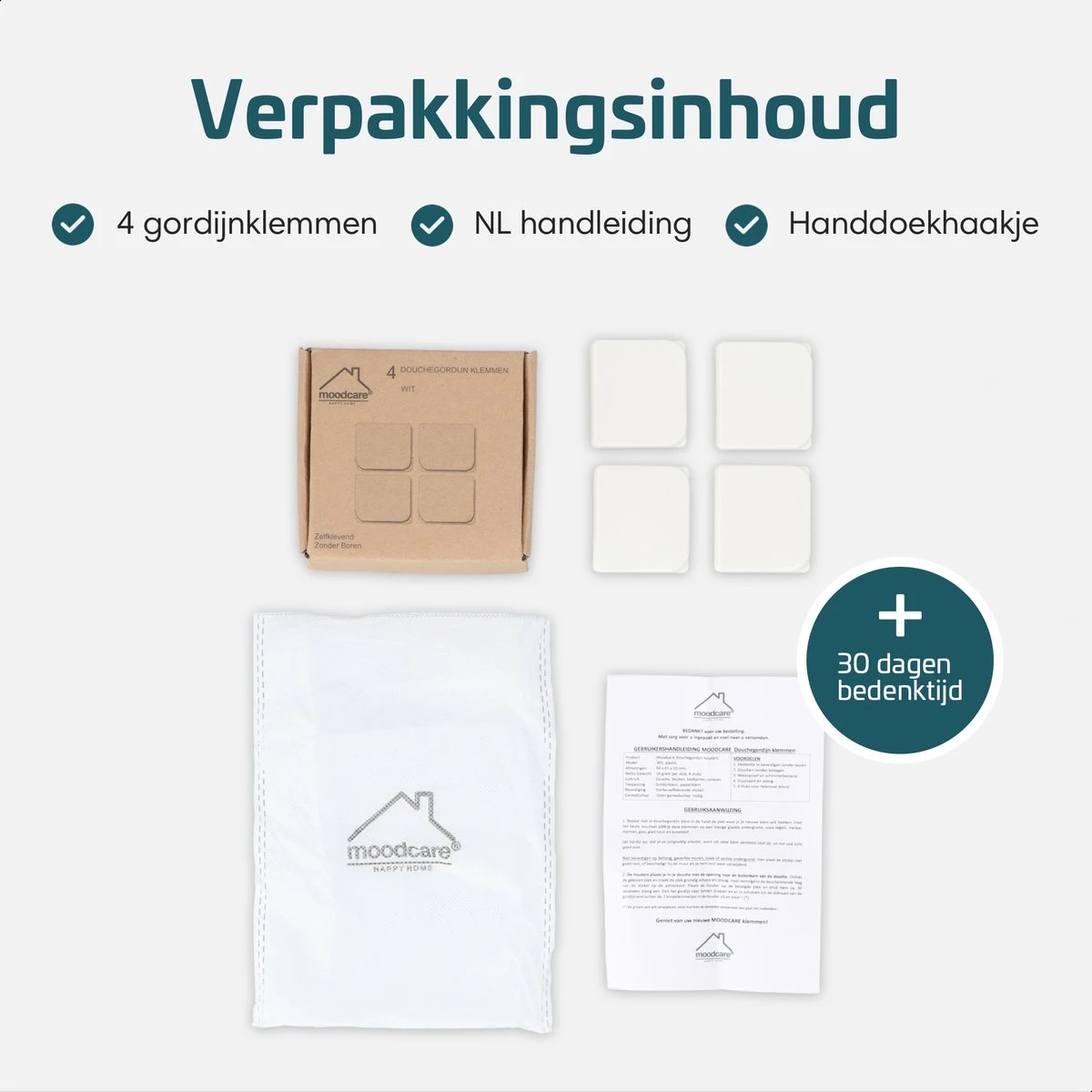 Moodcare® Douchegordijn Klemmen – Douchegordijn Houder 4 Stuks – Douchegordijn Clip Zelfklevend - Afbeelding 6