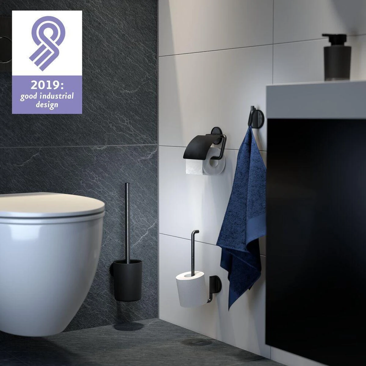 Tiger Tune - Toiletrolhouder Met Klep - Zwart Metaal Geborsteld / Zwart - Afbeelding 8