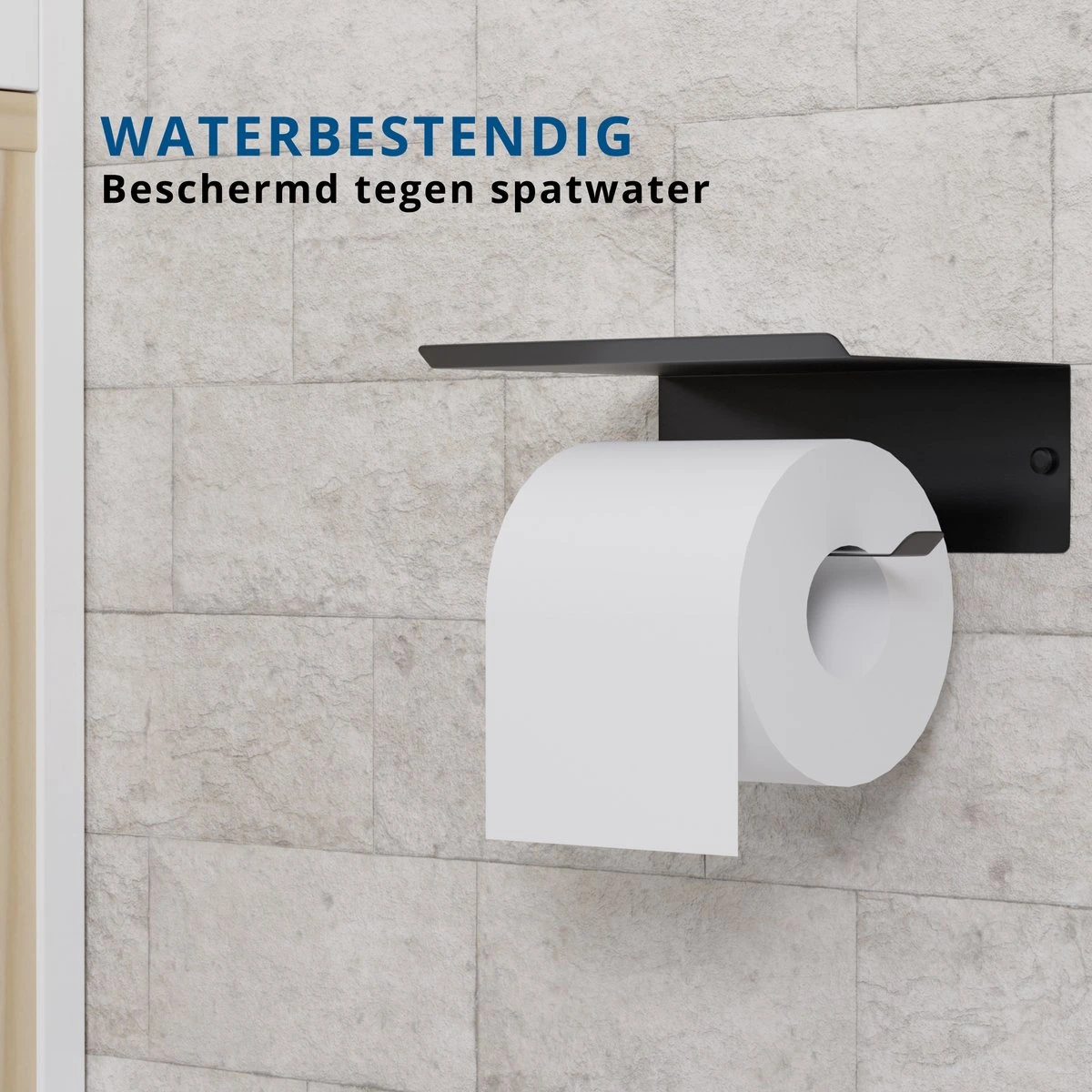 Westerhof Premium Wc Rolhouder Zwart Zonder Boren - Met Plankje - 3M Plakstrip En Schroef Set - Afbeelding 2