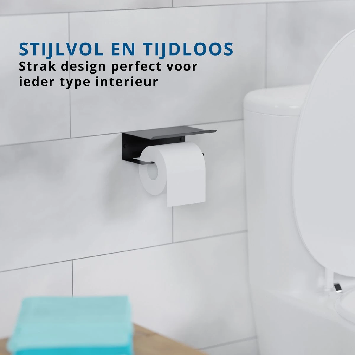 Westerhof Premium Wc Rolhouder Zwart Zonder Boren - Met Plankje - 3M Plakstrip En Schroef Set - Afbeelding 5