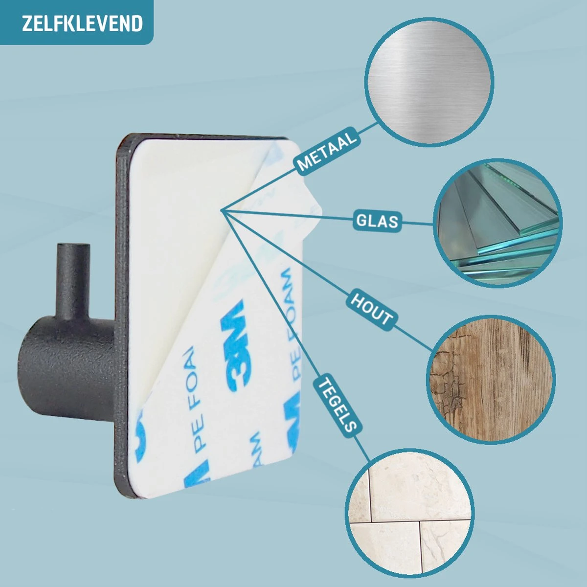 Vannons - Handdoekhaakjes - Zelfklevende Haakjes - Set Van 6 Haakjes - RVS - Zwart - Afbeelding 8