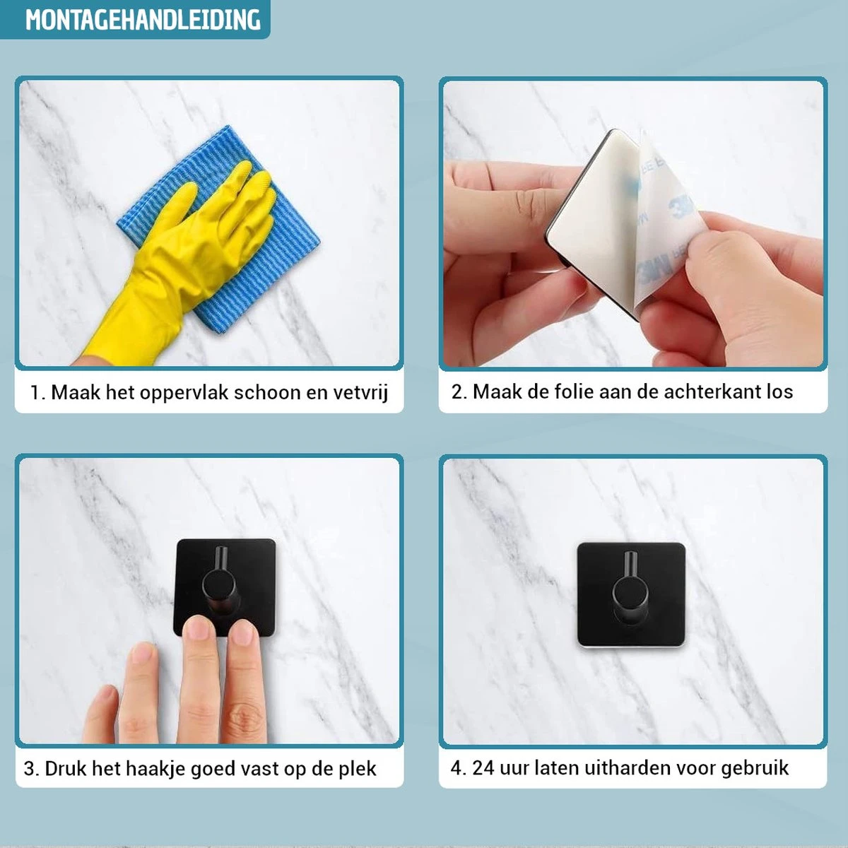 Vannons - Handdoekhaakjes - Zelfklevende Haakjes - Set Van 6 Haakjes - RVS - Zwart - Afbeelding 9