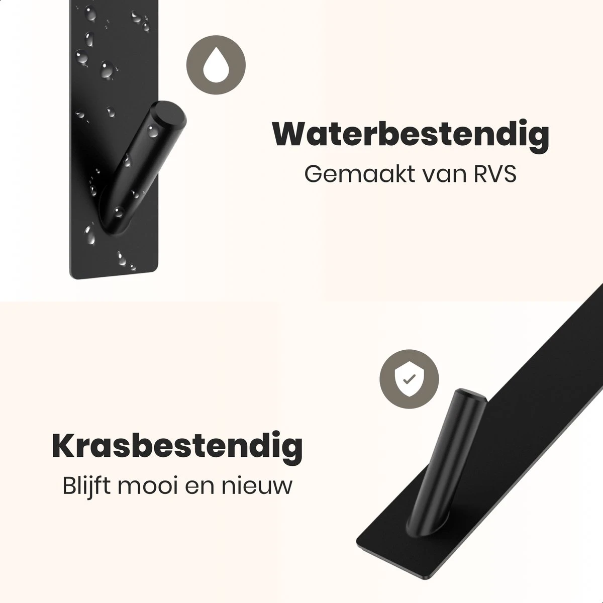 NovaQ Handoekhaakjes - Handoekhouder- Zwart - Douchewand Haak - Set Van 2 Stuks - Afbeelding 3