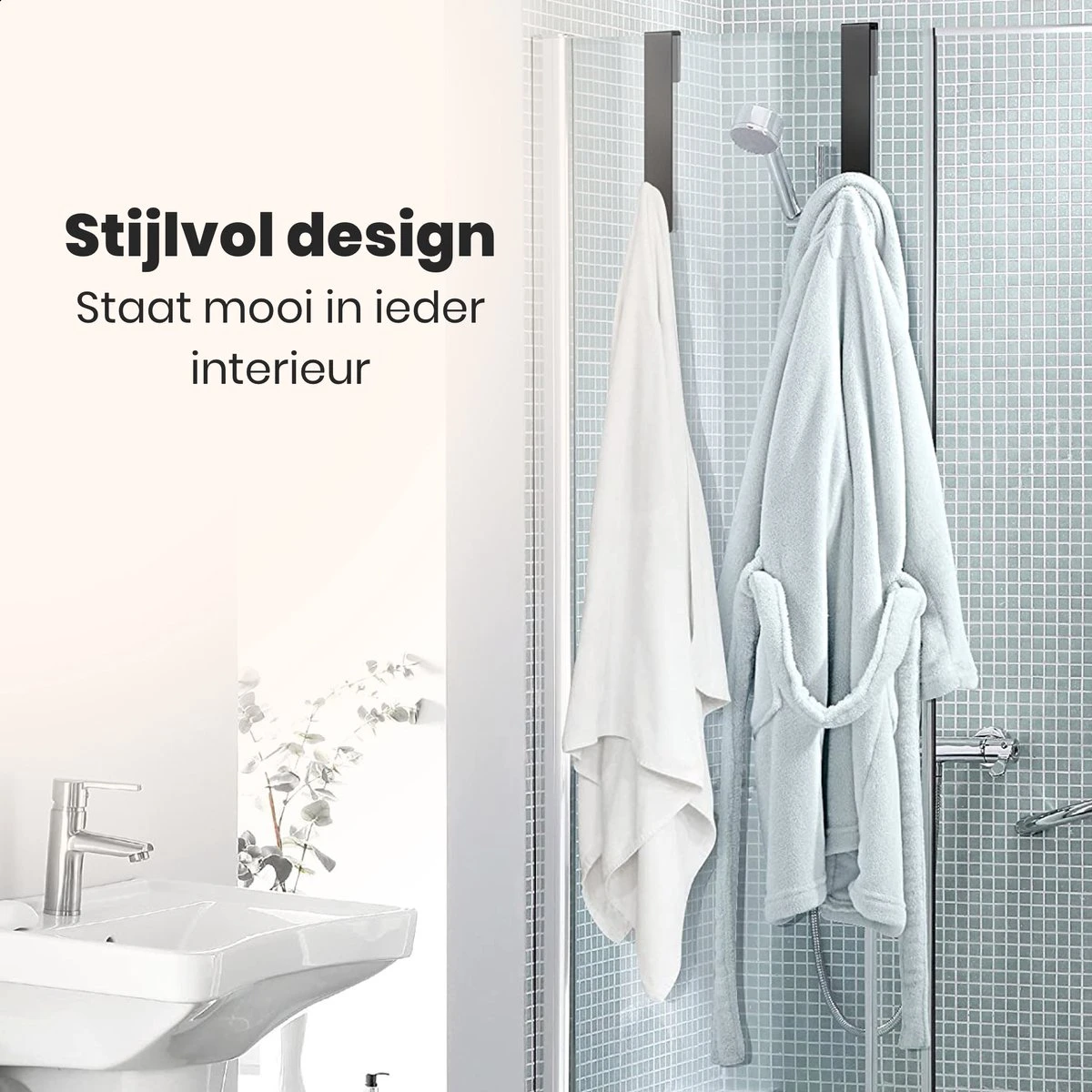 NovaQ Handoekhaakjes - Handoekhouder- Zwart - Douchewand Haak - Set Van 2 Stuks - Afbeelding 7