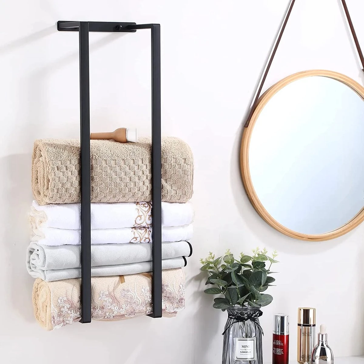 Handdoekrek - 40 Cm - RVS - Handdoekhouder BaderiQ Paris Small - MODEL 2023 - Badkamer Of Toiletruimte - Schroeven Of Plakken - Handdoekenhouders - Handdoekhaak - Rvs Mat Zwart Poedercoating - Small H40xB20xD14 - Ook Beschikbaar In 70 Cm