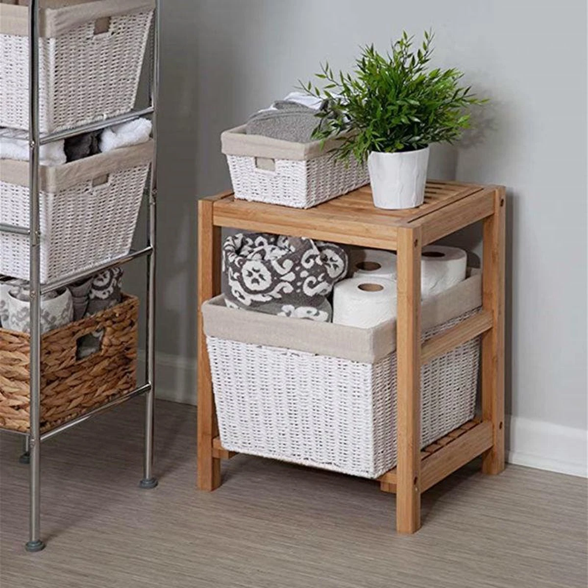 Merkloos Decopatent® Bamboe Handoekenrek - Badkamer Bankje - Houten Handdoeken Rek - Bank Voor In Badkamer - Badkamerkruk - Badkamerstoel - Afbeelding 11