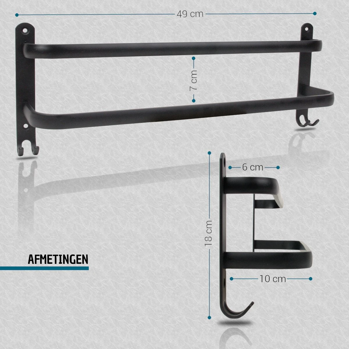 Vannons - Handdoekrek - Handdoekrek Badkamer - 2 Handdoeken - Zwart - Afbeelding 3