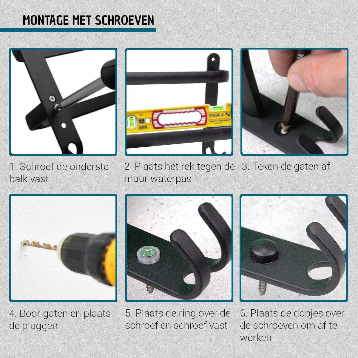 Vannons - Handdoekrek - Handdoekrek Badkamer - 2 Handdoeken - Zwart - Afbeelding 6