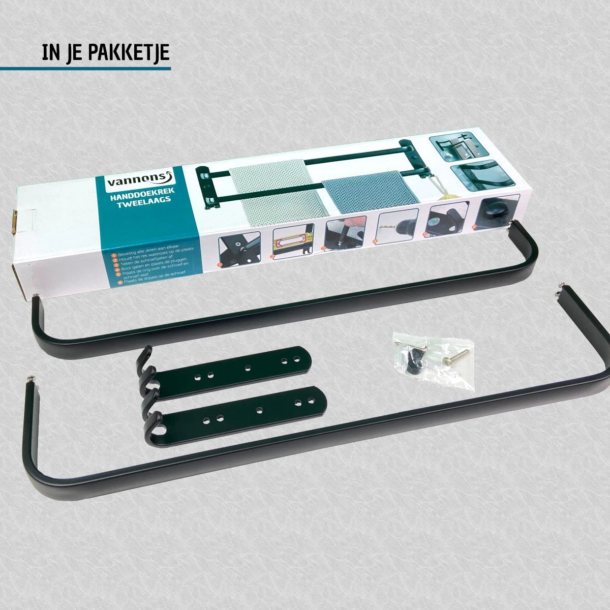 Vannons - Handdoekrek - Handdoekrek Badkamer - 2 Handdoeken - Zwart - Afbeelding 7