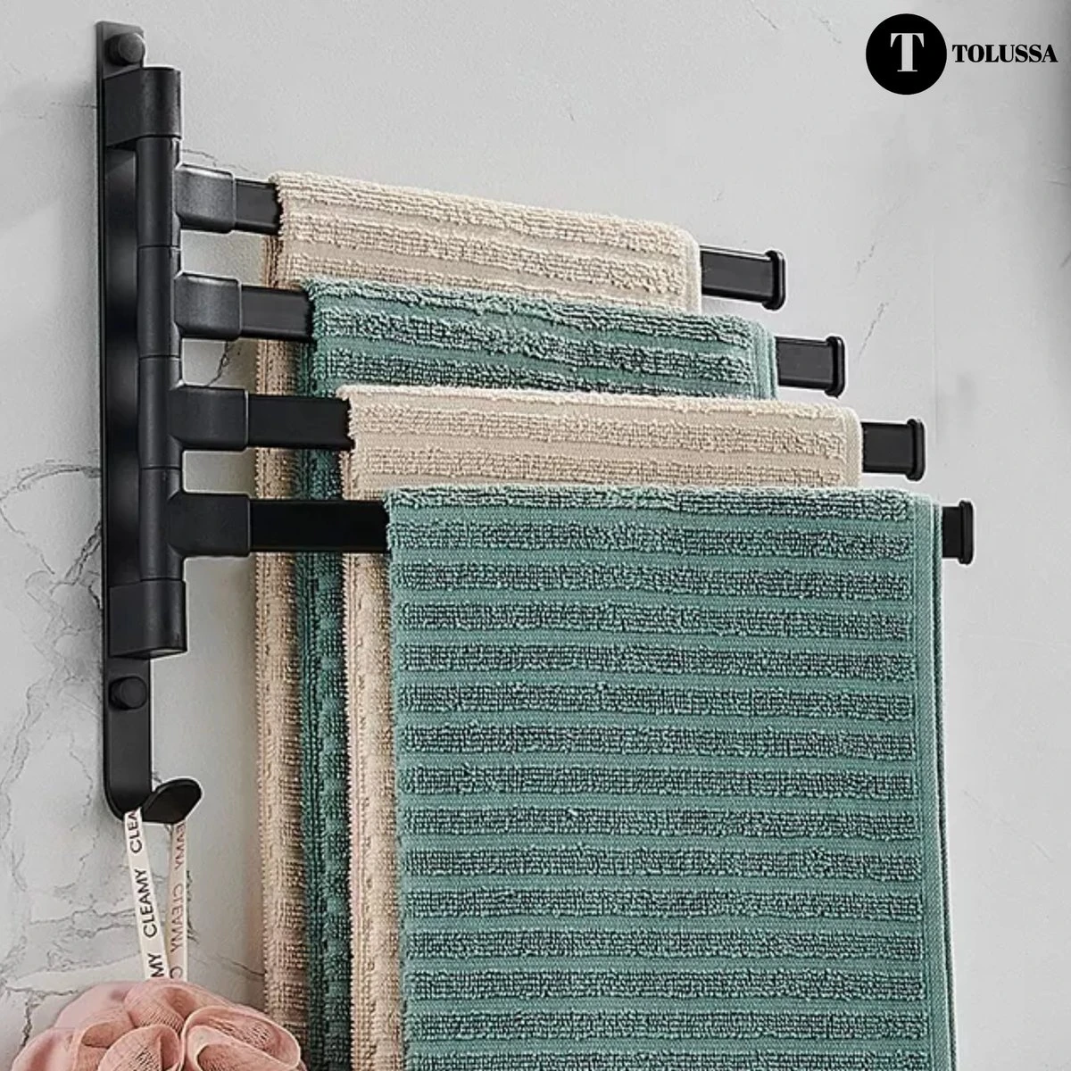 Tolussa Handdoekrek Badkamer Zwart - 30 CM - Handdoekhouder Zwart - Handdoekenrek Badkamer - Draaibaar