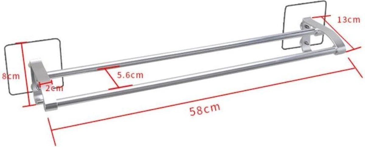 Merkloos Decopatent® Dubbele Handdoekrek - Handdoekhouder 2 Haken - Badkamer - Keuken - Zonder Boren - Handdoekenstang - Handdoekenrek - Afbeelding 2