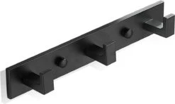 Framehack Handoekhaak 3 In 1- Ophanghaak Zonder Boren - Zelfklevend - Drie Haken - Handdoekrek - Badkamerhaakjes - Kapstok - Badkamer Accessoires - Handdoekhaakjes - Wandhaak - Muurhaak - RVS - Zwart