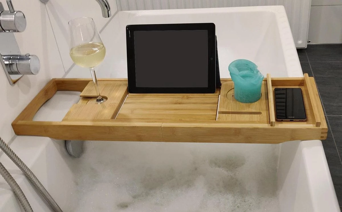 IVOL Badplank Bamboe - Badplank Hout Met Badrek Houders - Uitschuifbaar - 75 Tot 110 Cm - Afbeelding 9