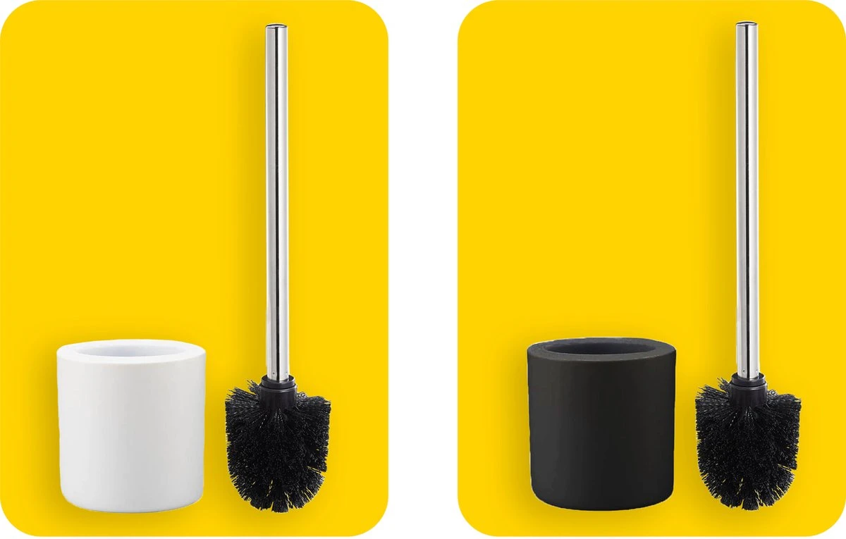 Toiletborstel Met Zwarte Borstel- Keramiek - Zwart - RVS - WC Borstel In Ronde Houder - Afbeelding 5