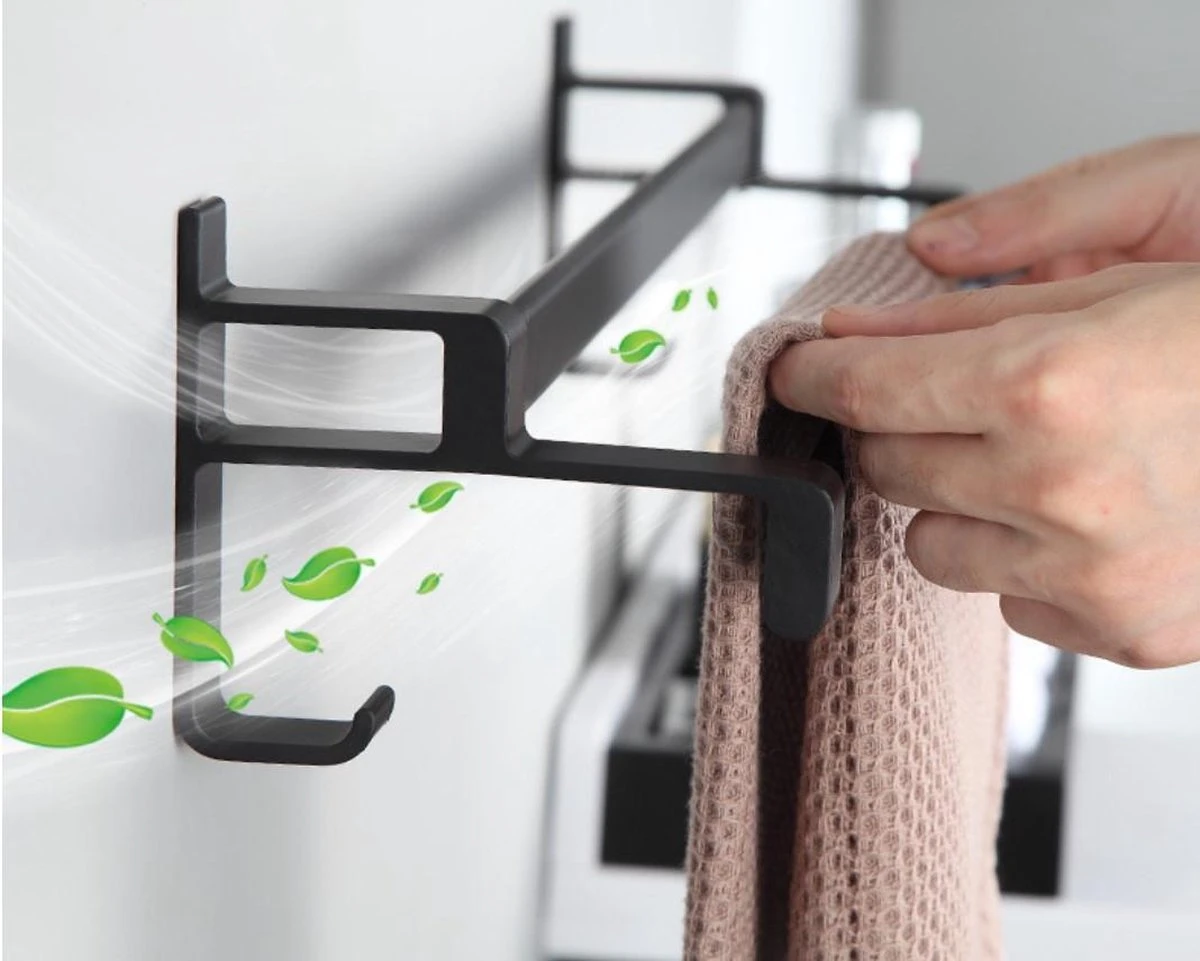 Merkloos Cgoods Handdoekrek Dubbele Stang Zonder Boren - Handdoekrek Badkamer - Handdoekhouder - Handdoekstang - 60CM - Afbeelding 7