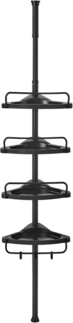 Verstelbaar Doucherek - 85-305 Cm - Van Vloer Tot Plafond - Met 4 Vakken - 3 Haken - Zwart