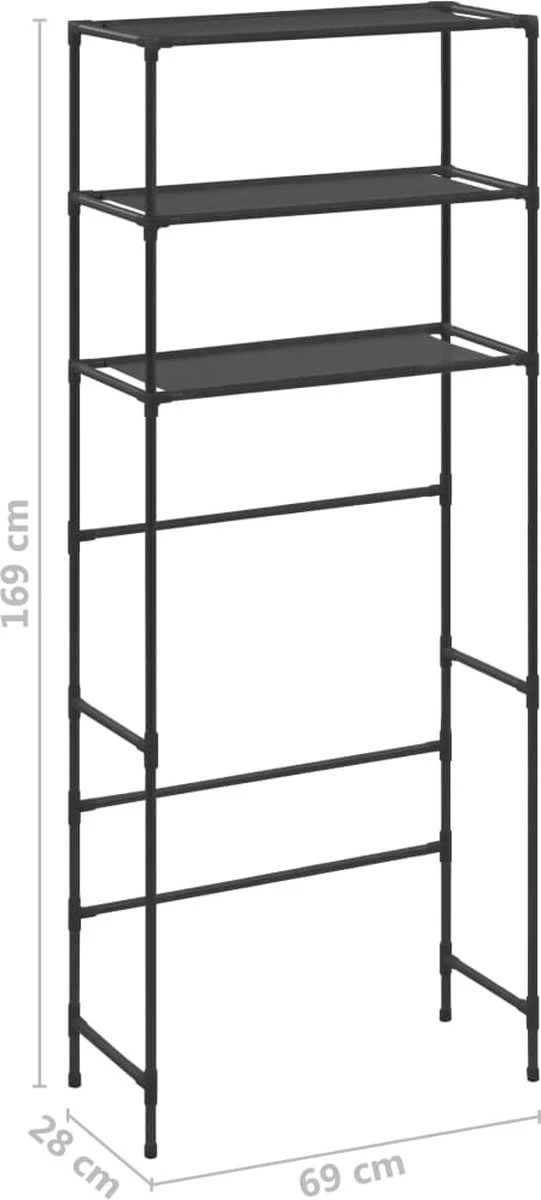 VidaXL Opbergrek Voor Boven Wasmachine 3-laags 69x28x169 Cm Zwart - Afbeelding 6