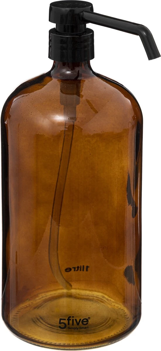 5Five Zeeppompjes/zeepdispensers Van Glas - 2x Stuks - Bruin - 1 Liter - Afbeelding 2