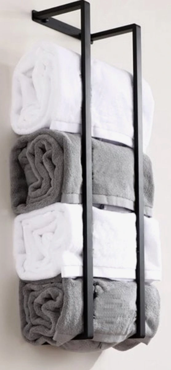 Handdoekrek - 40 Cm - RVS - Handdoekhouder BaderiQ Paris Small - MODEL 2023 - Badkamer Of Toiletruimte - Schroeven Of Plakken - Handdoekenhouders - Handdoekhaak - Rvs Mat Zwart Poedercoating - Small H40xB20xD14 - Ook Beschikbaar In 70 Cm - Afbeelding 4