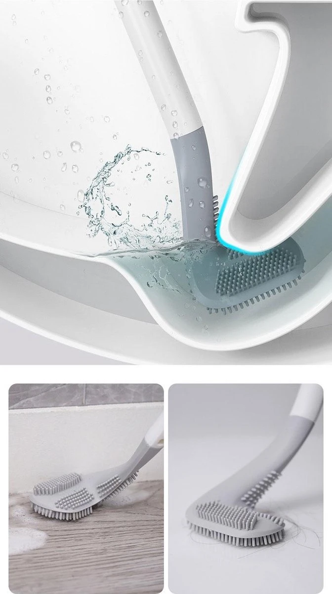 Bradey Toiletborstel Siliconen - WC Borstel Met Houder - Optimale Hygiëne - Golfclub-vorm - Komt In Alle Hoeken - Afbeelding 3