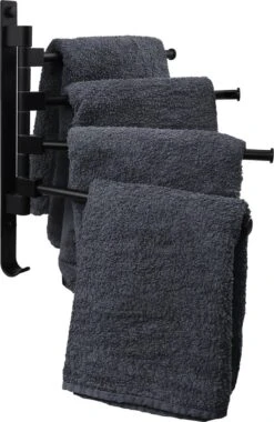 QUVIO Handdoekrek Met 4 Armen / Wandrek / Handdoekrek Keuken / Handdoekenrek Badkamer / Handdoekenrek / Handdoekrek / Handdoekrek Badkamer / Handdoekhaakjes / Handdoekhouder / Wandplank - Verstelbaar - Staal