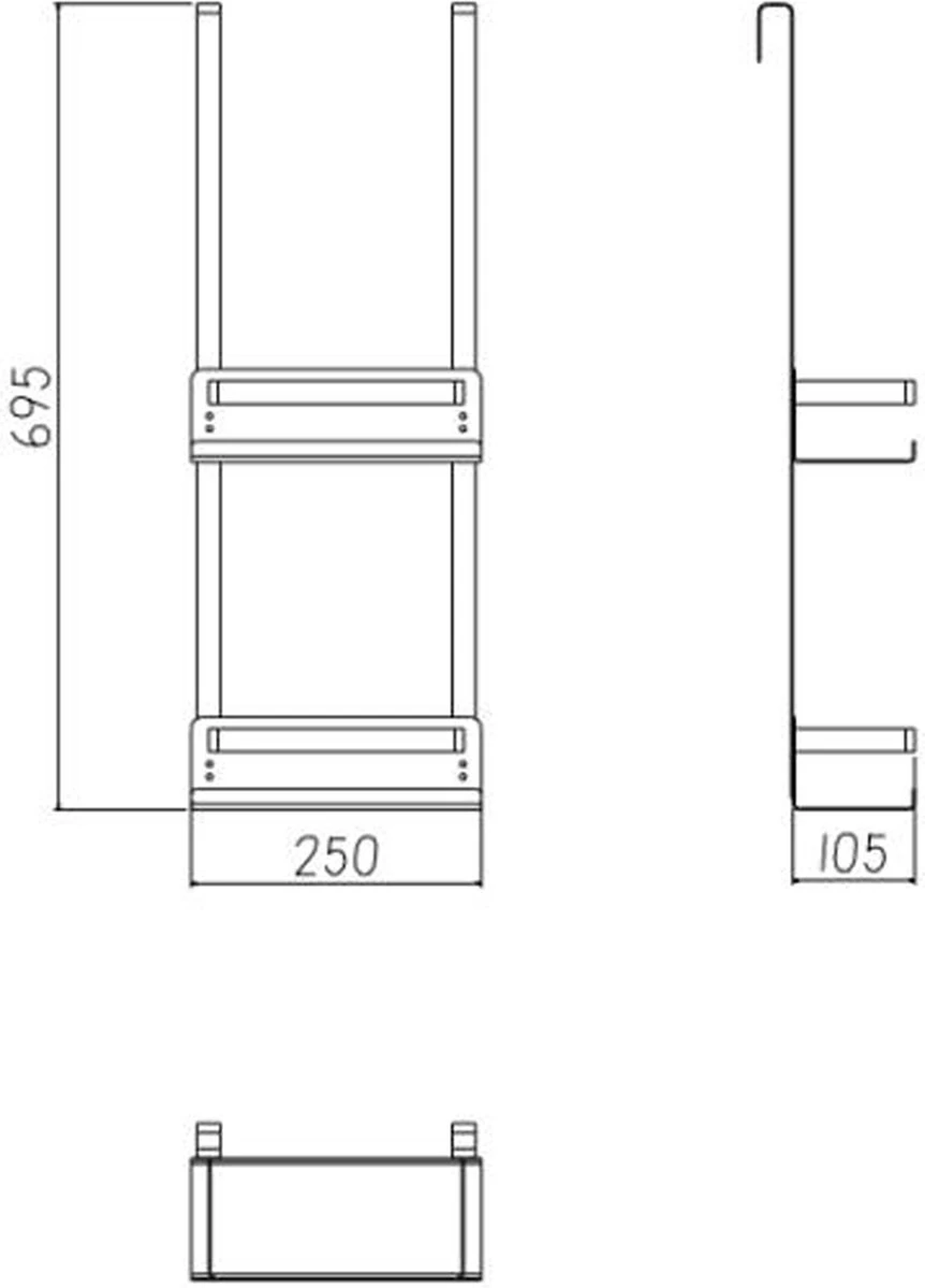 VDN Stainless Doucherek Zonder Boren - Doucherek Hangend - Doucherek Zwart - RVS - Doucherek Aan Douchewand - 2 Laags - Afbeelding 5