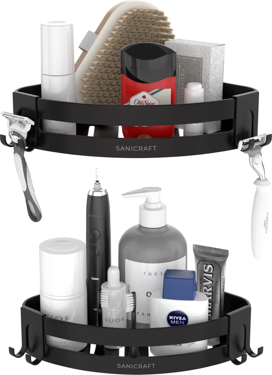 Sanicraft® Doucherekje - Doucherekje Zonder Boren - Geschikt Voor Elk Type Muur - Doucherekje Hangend - Doucheplank - Doucherekje Hoek - Doucherekje Zwart