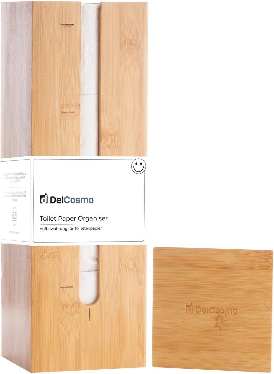 DelCosmo Staande Toiletpapier Houder Gemaakt Van Bamboe - Toiletrolhouder Voor 4 Toiletrollen - Toiletrollen Rolhouder - Toilet & Badkamer Accessoires - Afbeelding 4