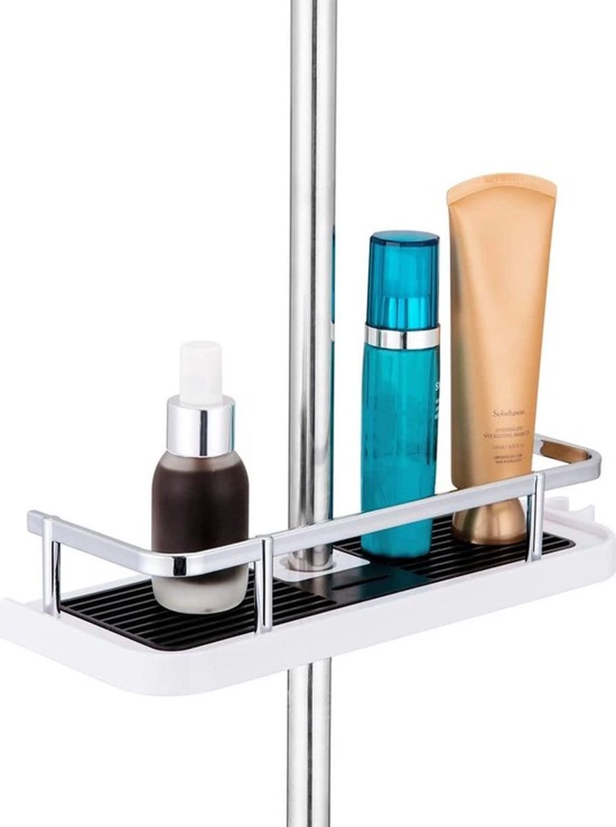 Merkloos Doucherek Zonder Boren –Douchemand- Badkamerrek-Doucheplank- Badkamer Organiser- Doucherek Hangend-Doucherek Zwart – Doucherek Hangend – Badkamer Organizer – Douche Organizer - Doucherekje - Doucherekje Zonder Boren-Zilver-Zwart-Wit - Afbeelding 3