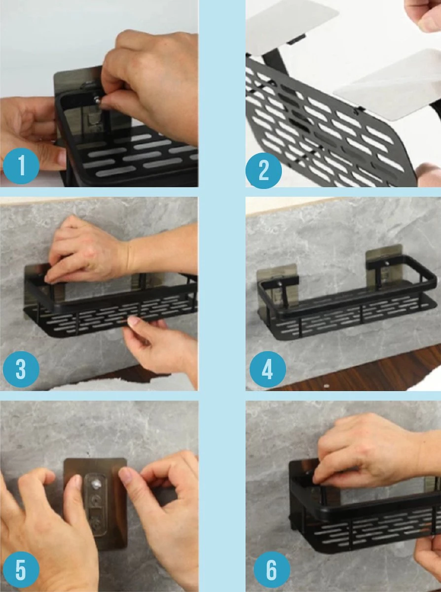 Merkloos Jawes- Wandrek- Zwart- 1stuk- Doucherek- Zonder Te Boren- Wandrek Zonder Boren- Wandrekje - Afbeelding 6