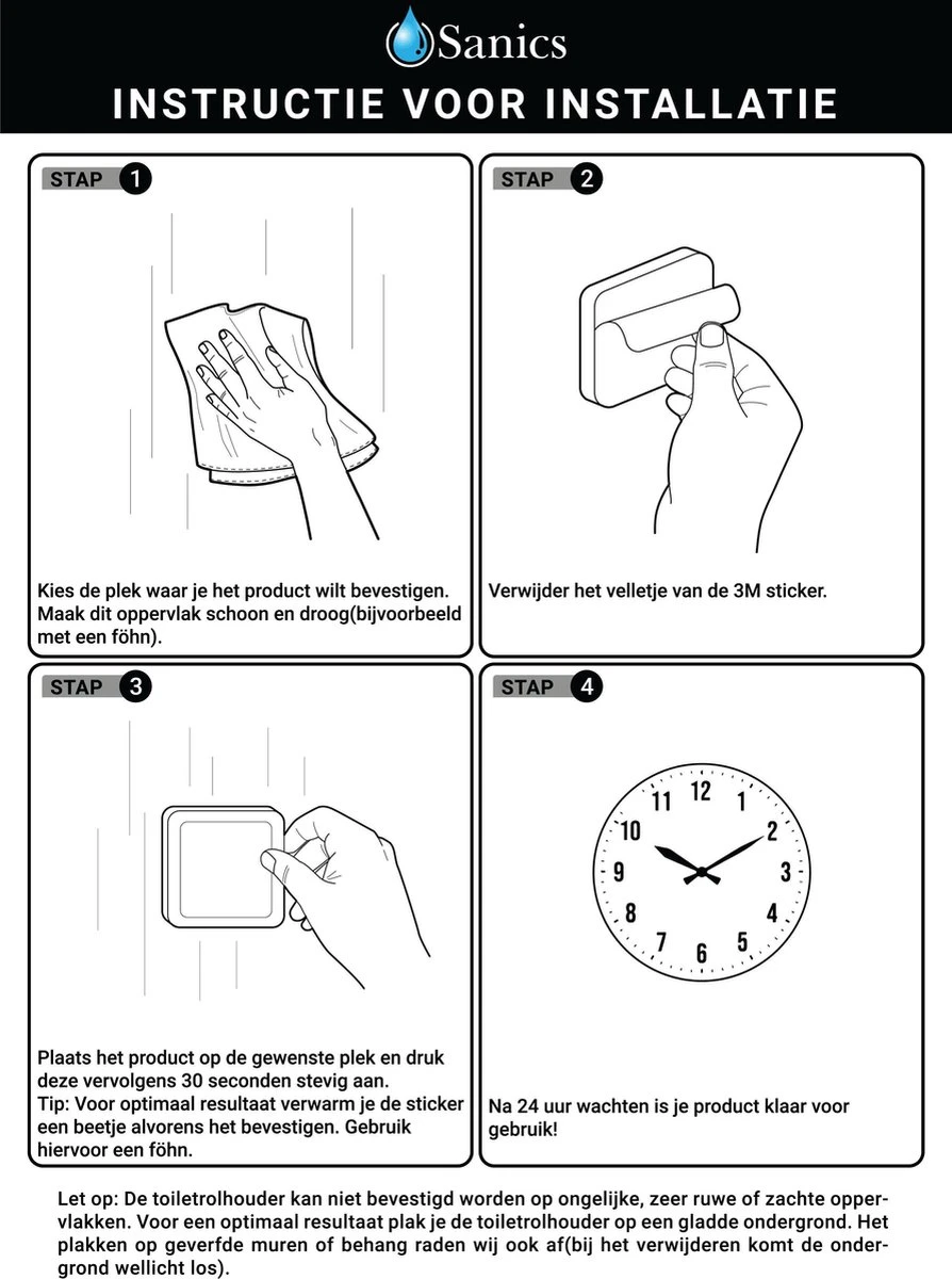 Sanics WC Rolhouder Zonder Boren - Toiletrolhouder Zelfklevend - Closetrolhouder Zwart/RVS - Afbeelding 8