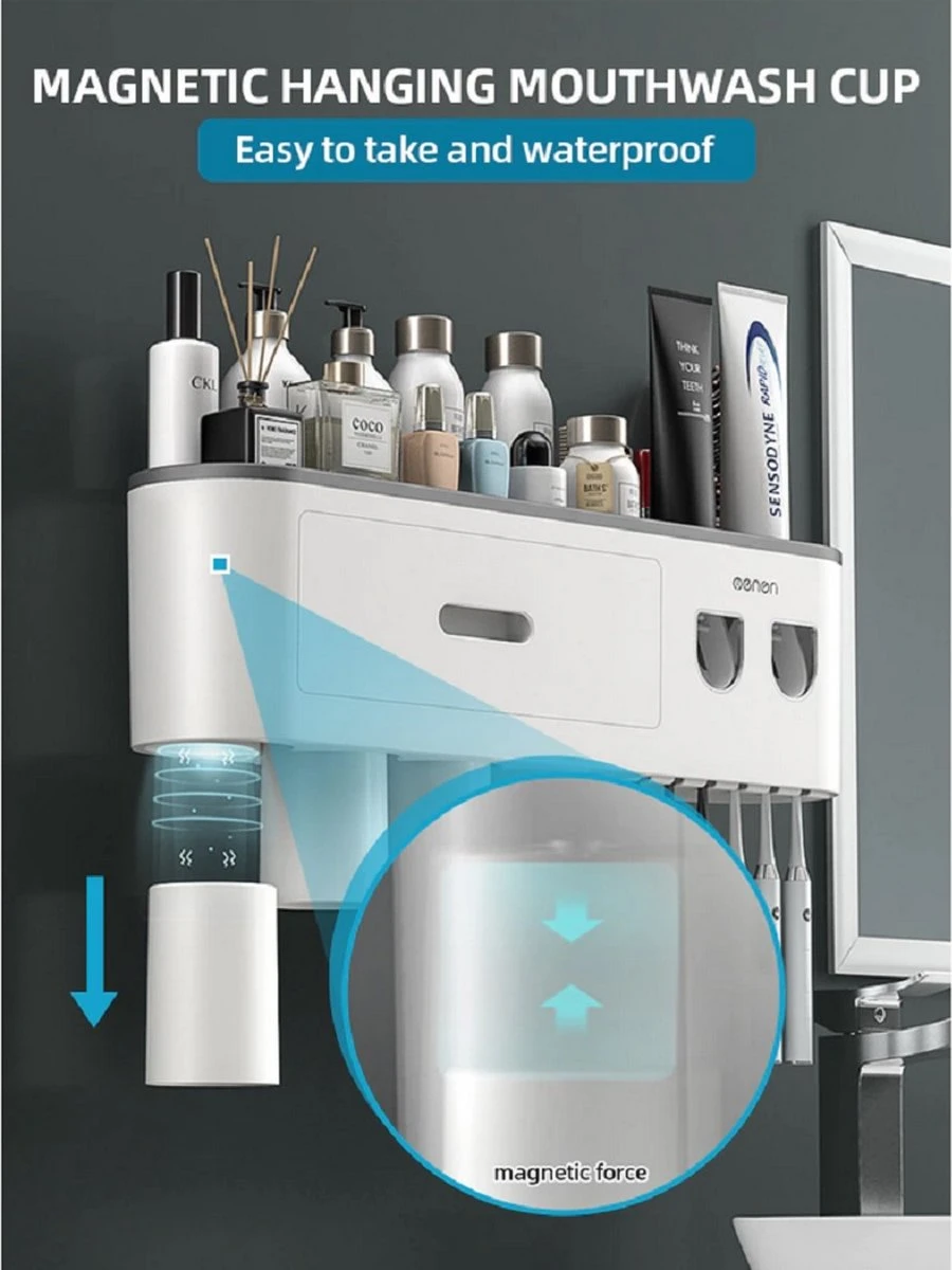 LuxeBass Tandenborstel Organizer | Tandenborstelhouder | Automatisch Tandpasta Dispenser | Met Lade En Opbergvak Voor Badkamer - LB544 - Afbeelding 7