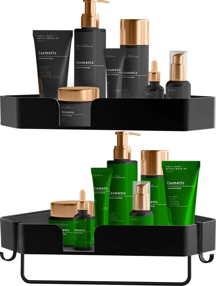 Luxe Doucherek Zonder Boren – 1/2/3 Laags – 32 Cm – Hangend – Aluminium – Zwart